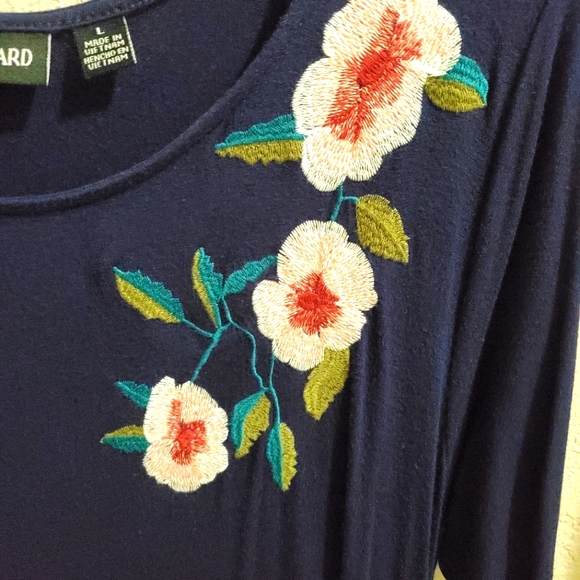 Blue, flower embroidered Nina Leonard dress - Picture 2 of 7